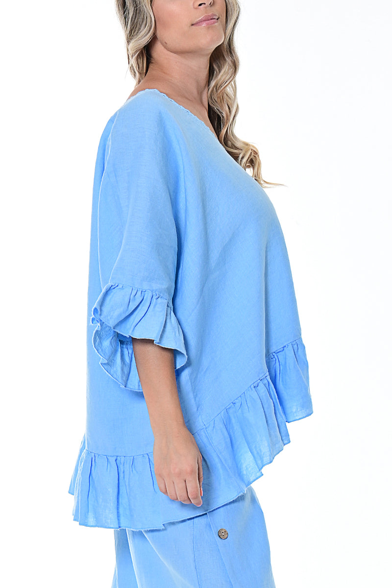Ladies Butterfly Top Wide Neck Ruffled Hem by AZUCAR-IVORY/BEIGE -Color Options - LLWB114- 6 PCS/PRE-PACK