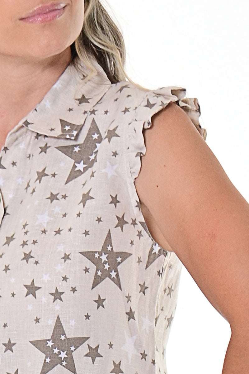 Ladies Linen Blouse Sleeveless w/Front Tie by AZUCAR IVORY STAR-Color Options - LLWB115- 6 PCS/PRE-PACK