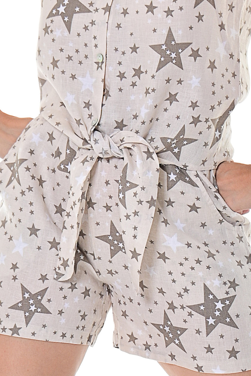 Ladies Linen Blouse Sleeveless w/Front Tie by AZUCAR IVORY STAR-Color Options - LLWB115- 6 PCS/PRE-PACK