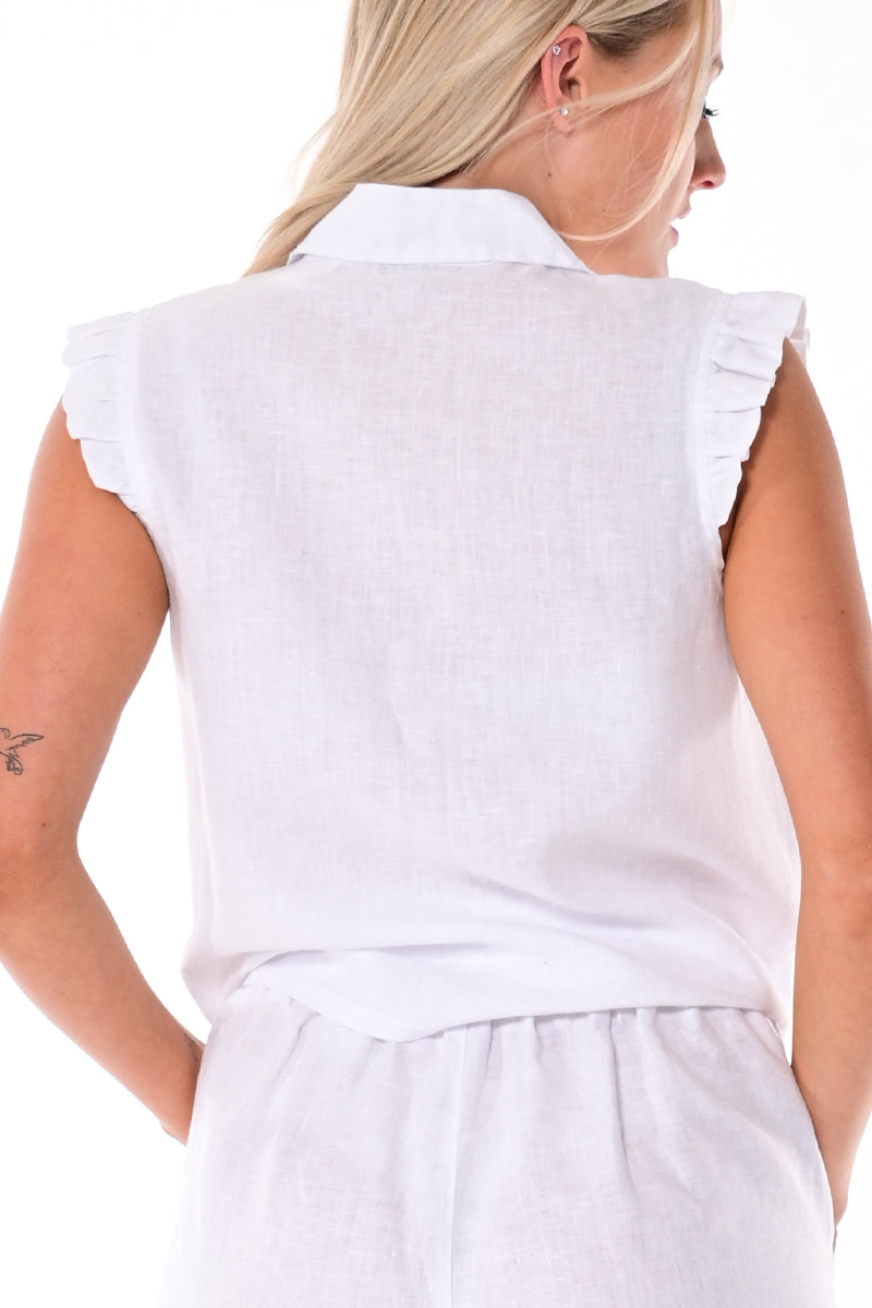 Ladies Linen Blouse Sleeveless w/Front Tie by AZUCAR IVORY STAR-Color Options - LLWB115- 6 PCS/PRE-PACK