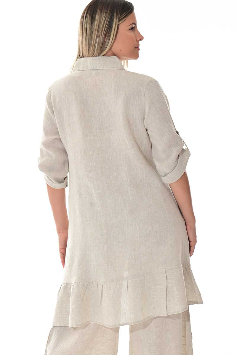 Ladies Linen Top 3/4 Roll-Up Sleeve Asymmetrical -NATURAL-Color Options - LLWB3108 - 6 PCS/PRE-PACK