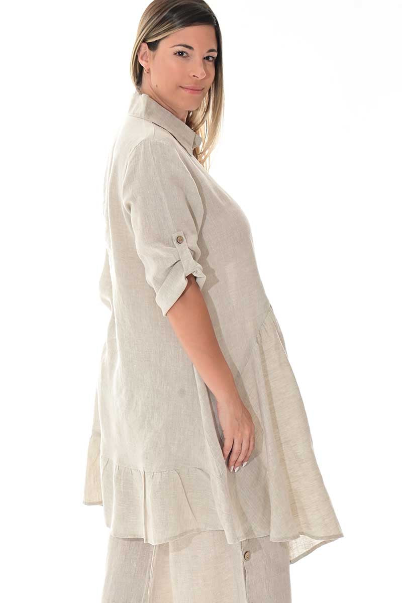 Ladies Linen Top 3/4 Roll-Up Sleeve Asymmetrical -NATURAL-Color Options - LLWB3108 - 6 PCS/PRE-PACK