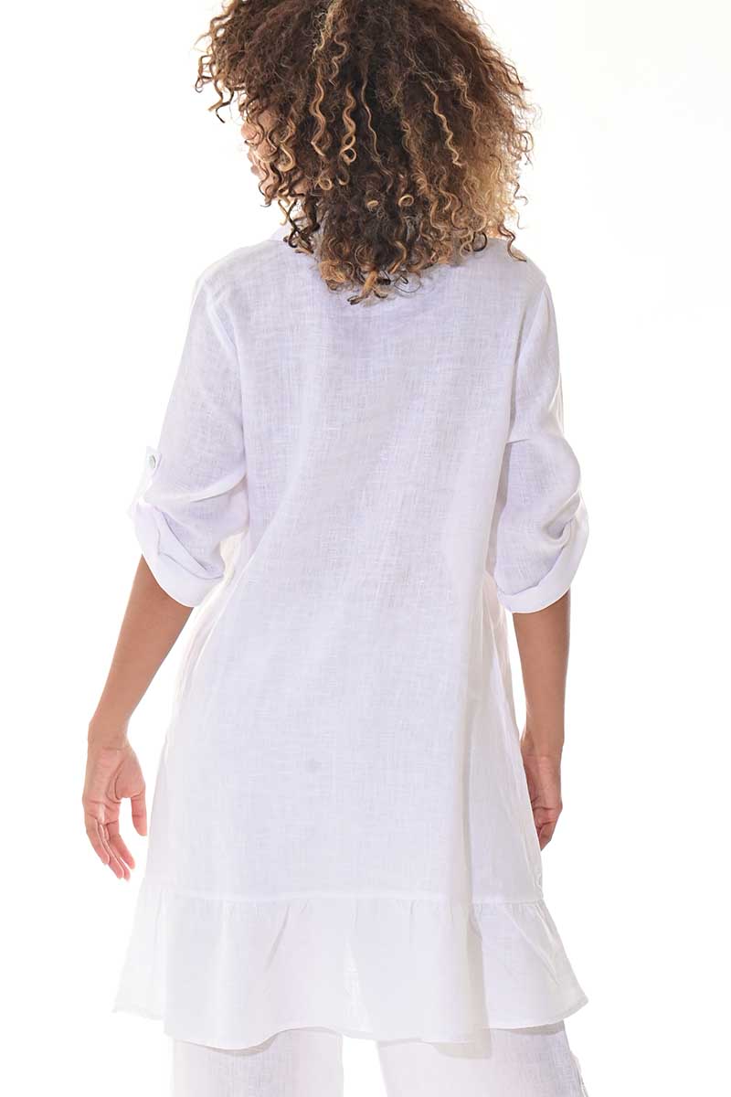 Ladies Linen Top 3/4 Roll-Up Sleeve Asymmetrical -NATURAL-Color Options - LLWB3108 - 6 PCS/PRE-PACK