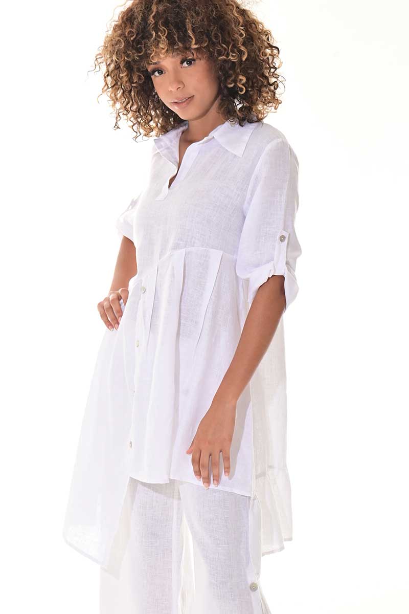 Ladies Linen Top 3/4 Roll-Up Sleeve Asymmetrical -NATURAL-Color Options - LLWB3108 - 6 PCS/PRE-PACK