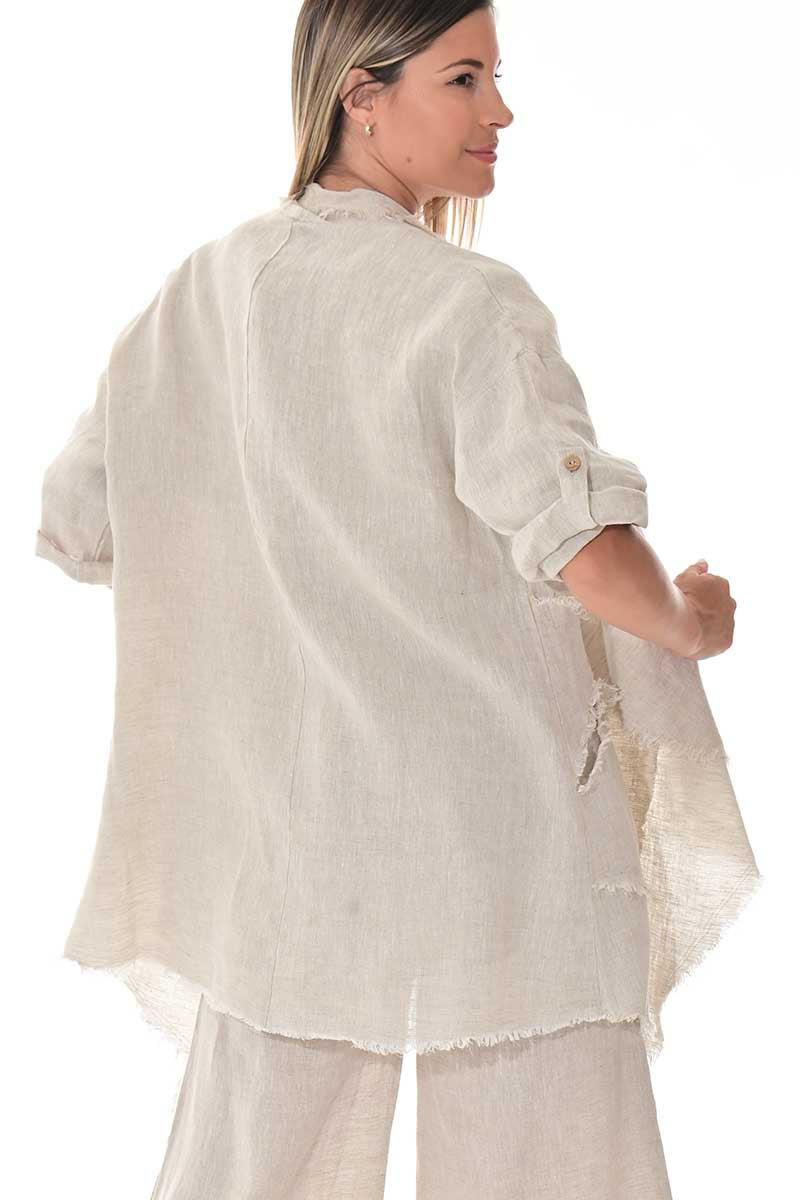 Ladies Linen Cardigan Draped Open Front Loose Fit WHITE-Color Options - LLWB3107 - 6 PCS/PRE-PACK