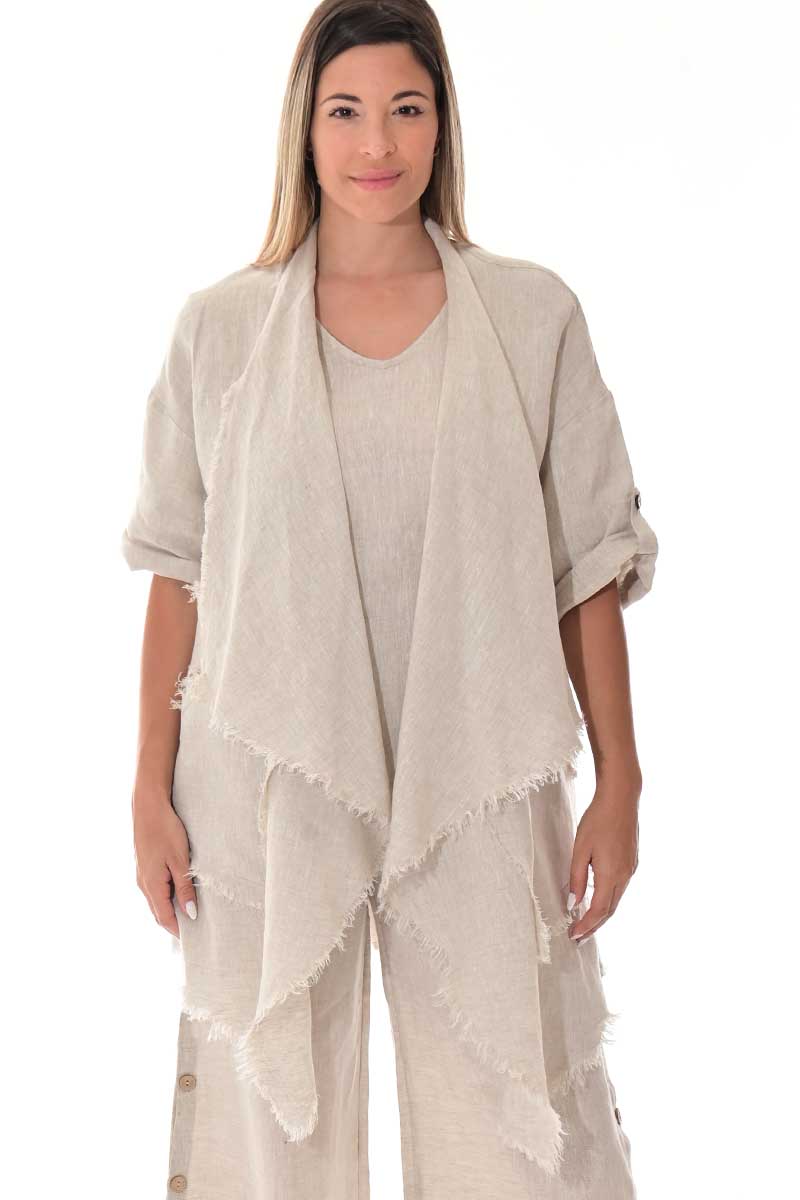 Ladies Linen Cardigan Draped Open Front Loose Fit WHITE-Color Options - LLWB3107 - 6 PCS/PRE-PACK