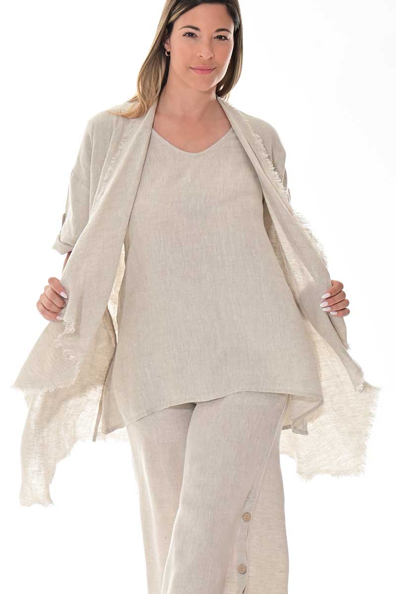 Ladies Linen Cardigan Draped Open Front Loose Fit WHITE-Color Options - LLWB3107 - 6 PCS/PRE-PACK