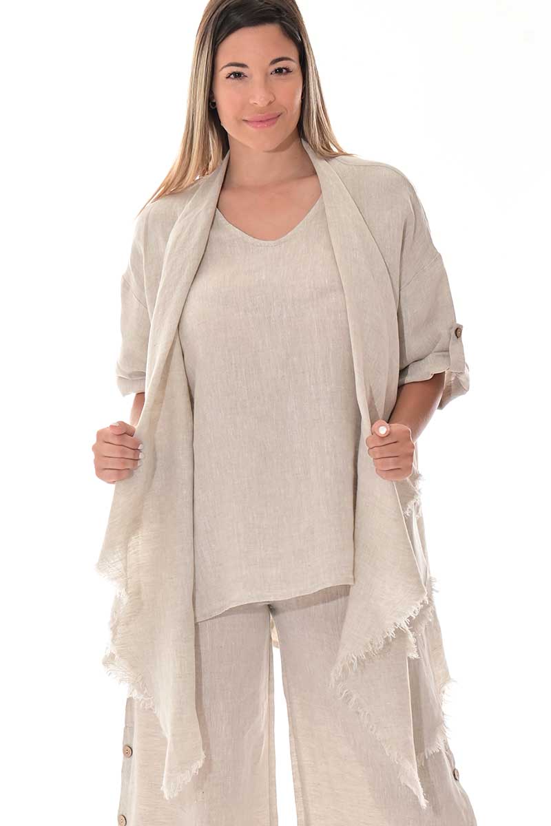 Ladies Linen Cardigan Draped Open Front Loose Fit WHITE-Color Options - LLWB3107 - 6 PCS/PRE-PACK