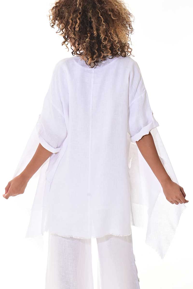 Ladies Linen Cardigan Draped Open Front Loose Fit WHITE-Color Options - LLWB3107 - 6 PCS/PRE-PACK