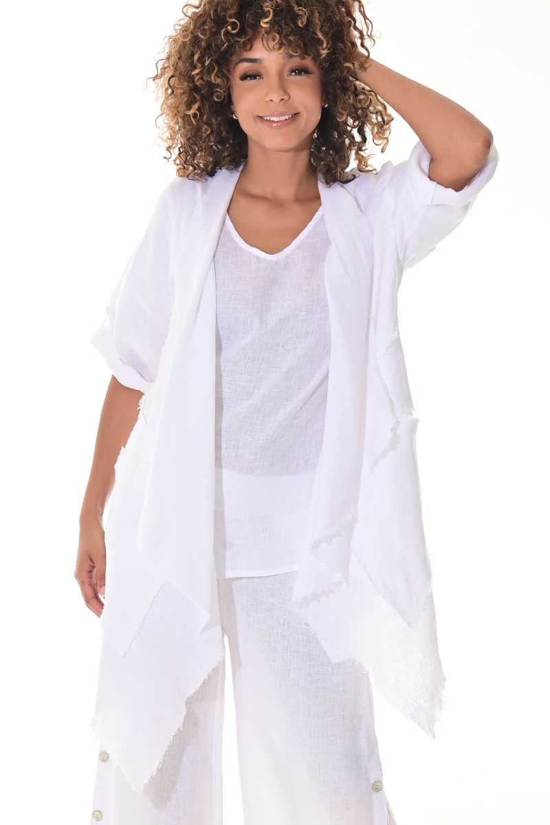 Ladies Linen Cardigan Draped Open Front Loose Fit WHITE-Color Options - LLWB3107 - 6 PCS/PRE-PACK