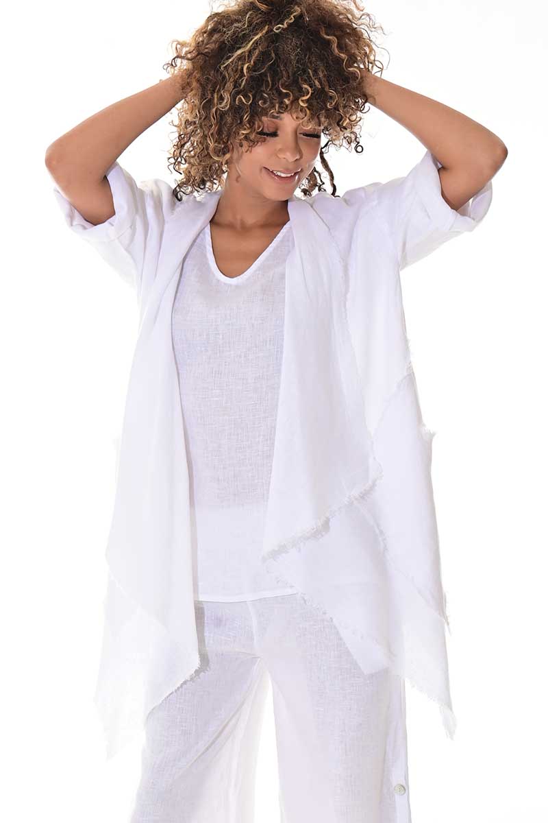 Ladies Linen Cardigan Draped Open Front Loose Fit WHITE-Color Options - LLWB3107 - 6 PCS/PRE-PACK