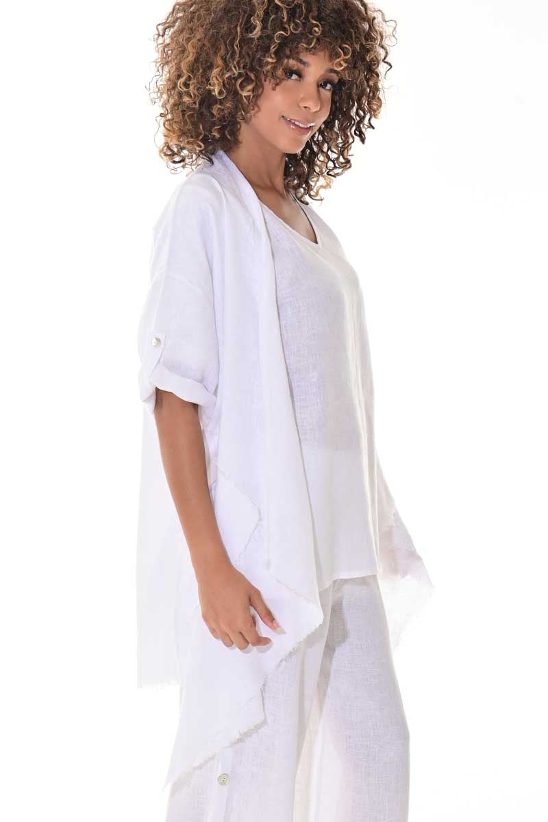 Ladies Linen Cardigan Draped Open Front Loose Fit WHITE-Color Options - LLWB3107 - 6 PCS/PRE-PACK