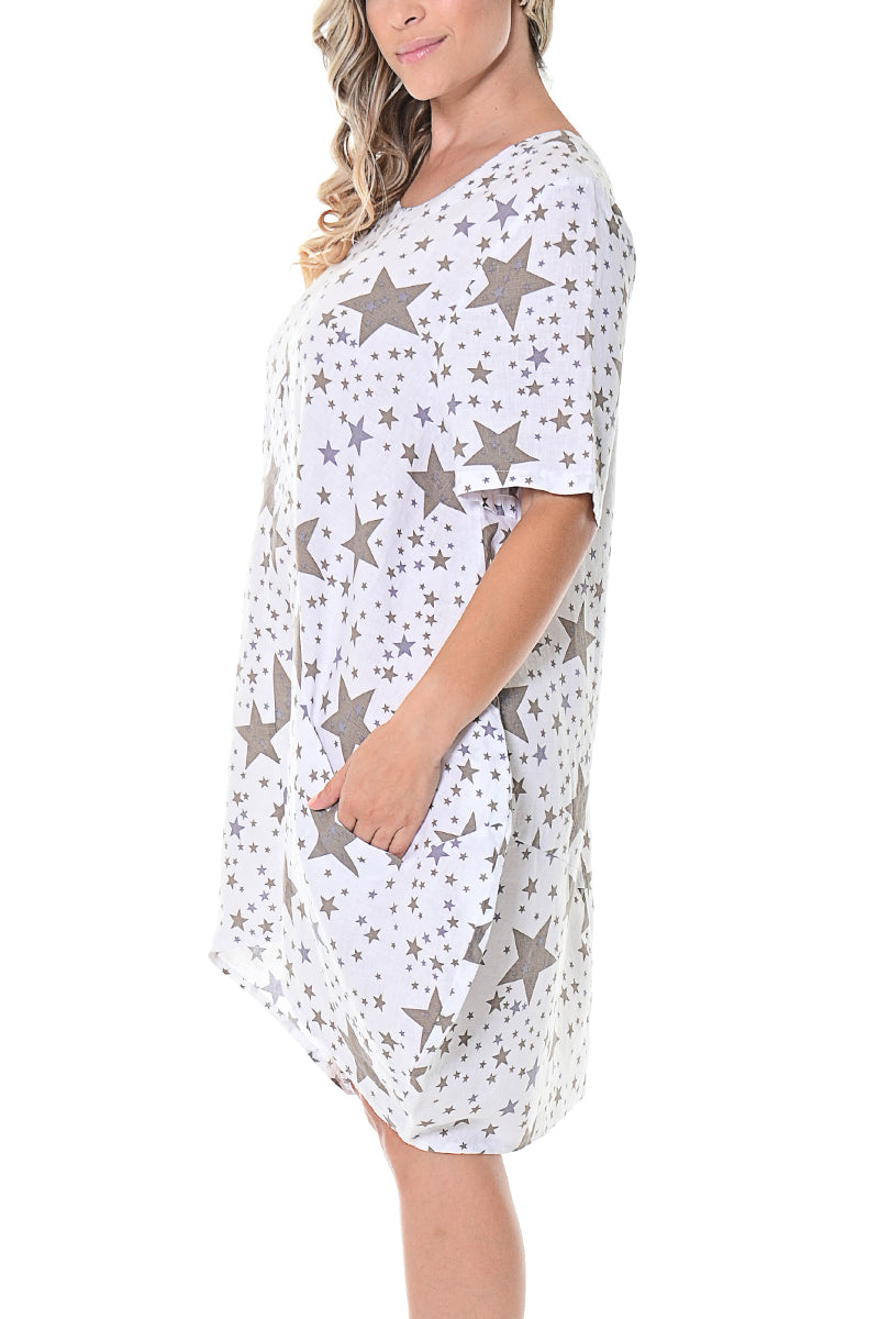 Ladies Linen Loose Fit Dress Short Length Matchbook Pockets by AZUCAR NATURAL STAR- Color Options - LLWD105 - 6 PCS/PRE-PACK