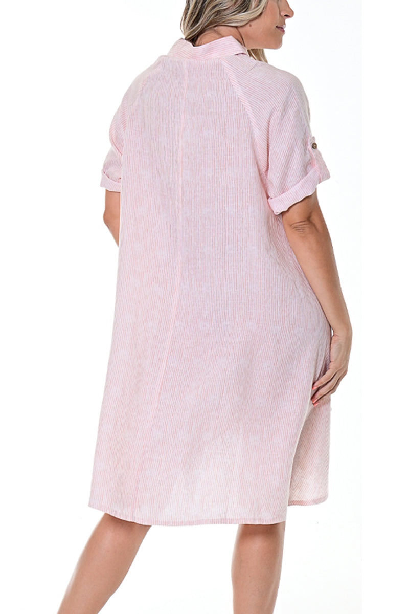 Ladies Linen Dress Button Down w/Roll-Up Sleeve by AZUCAR - LLWD107- 6 PCS/PRE-PACK