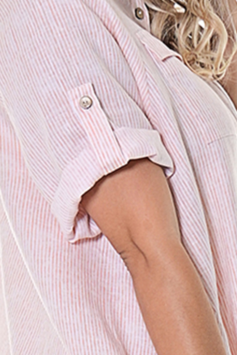 Ladies Linen Dress Button Down w/Roll-Up Sleeve by AZUCAR - LLWD107- 6 PCS/PRE-PACK