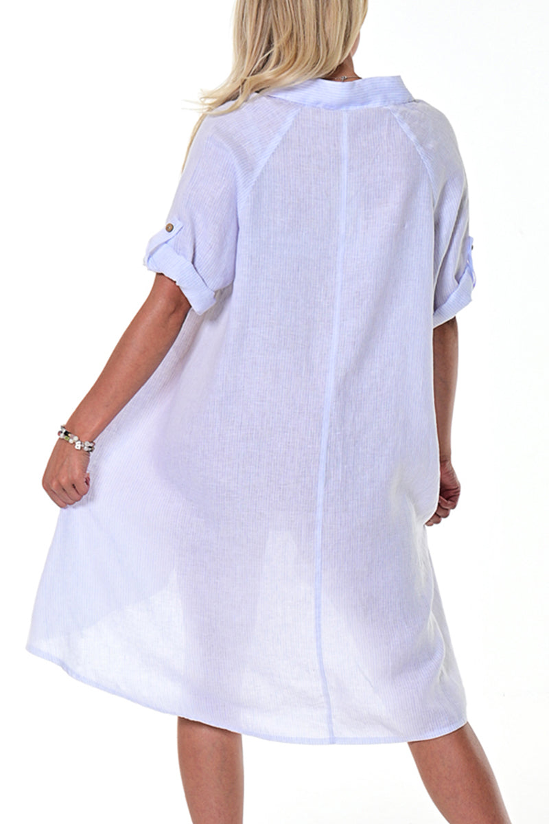 Ladies Linen Dress Button Down w/Roll-Up Sleeve by AZUCAR - LLWD107- 6 PCS/PRE-PACK