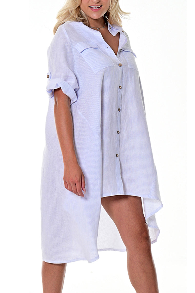 Ladies Linen Dress Button Down w/Roll-Up Sleeve by AZUCAR - LLWD107- 6 PCS/PRE-PACK