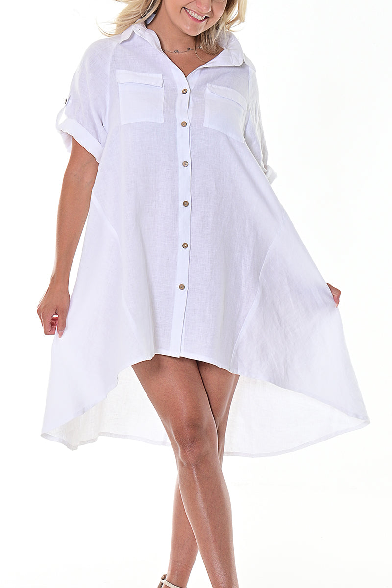 Ladies Linen Dress Button Down w/Roll-Up Sleeve by AZUCAR - LLWD107- 6 PCS/PRE-PACK