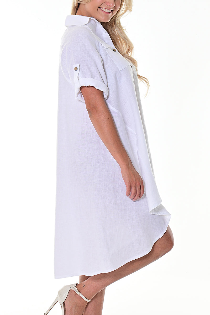 Ladies Linen Dress Button Down w/Roll-Up Sleeve by AZUCAR - LLWD107- 6 PCS/PRE-PACK