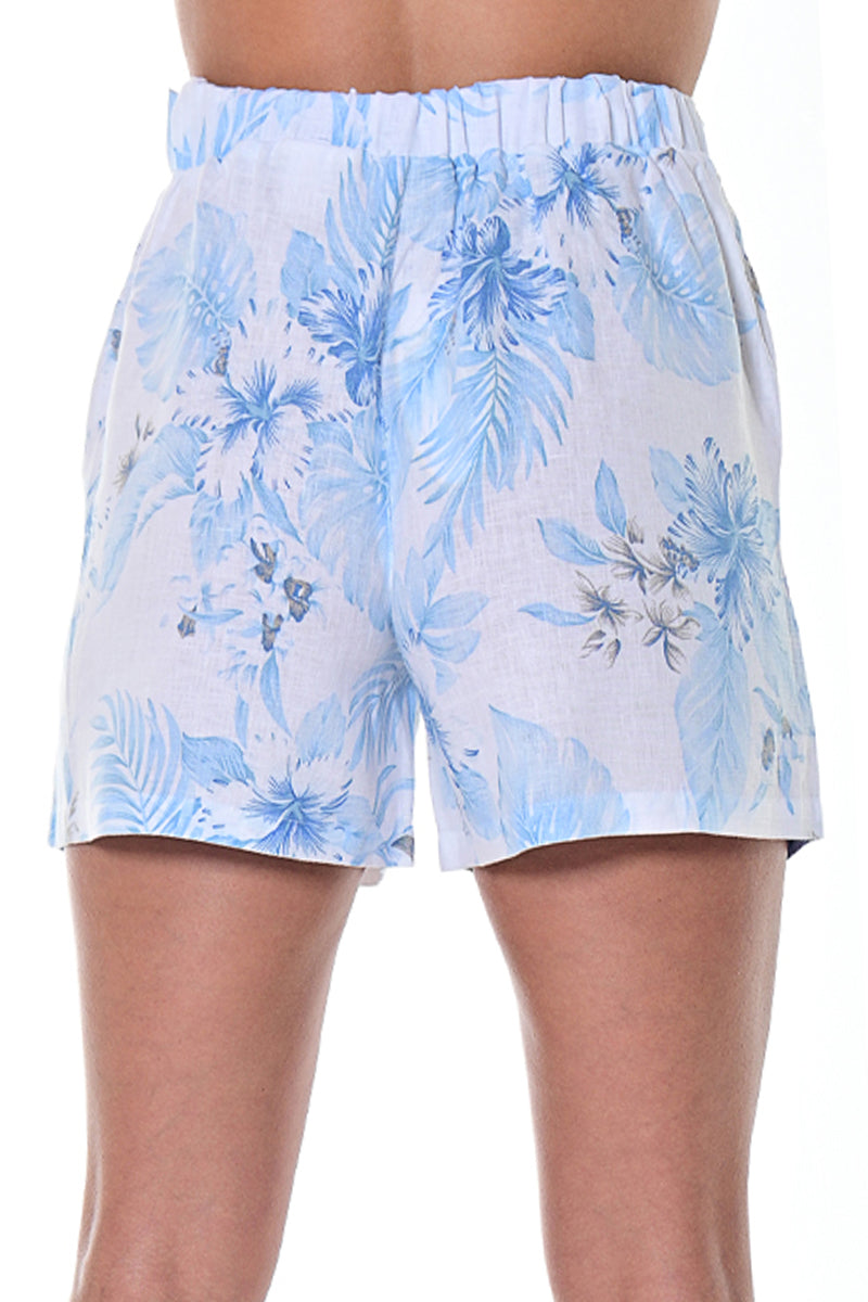 Ladies 100% Linen Short Shorts w/Tie Front Belt-WHITE/LT.BLUE STRIPE-Color Options-LLWH100 - 6 PCS/PRE-PACK