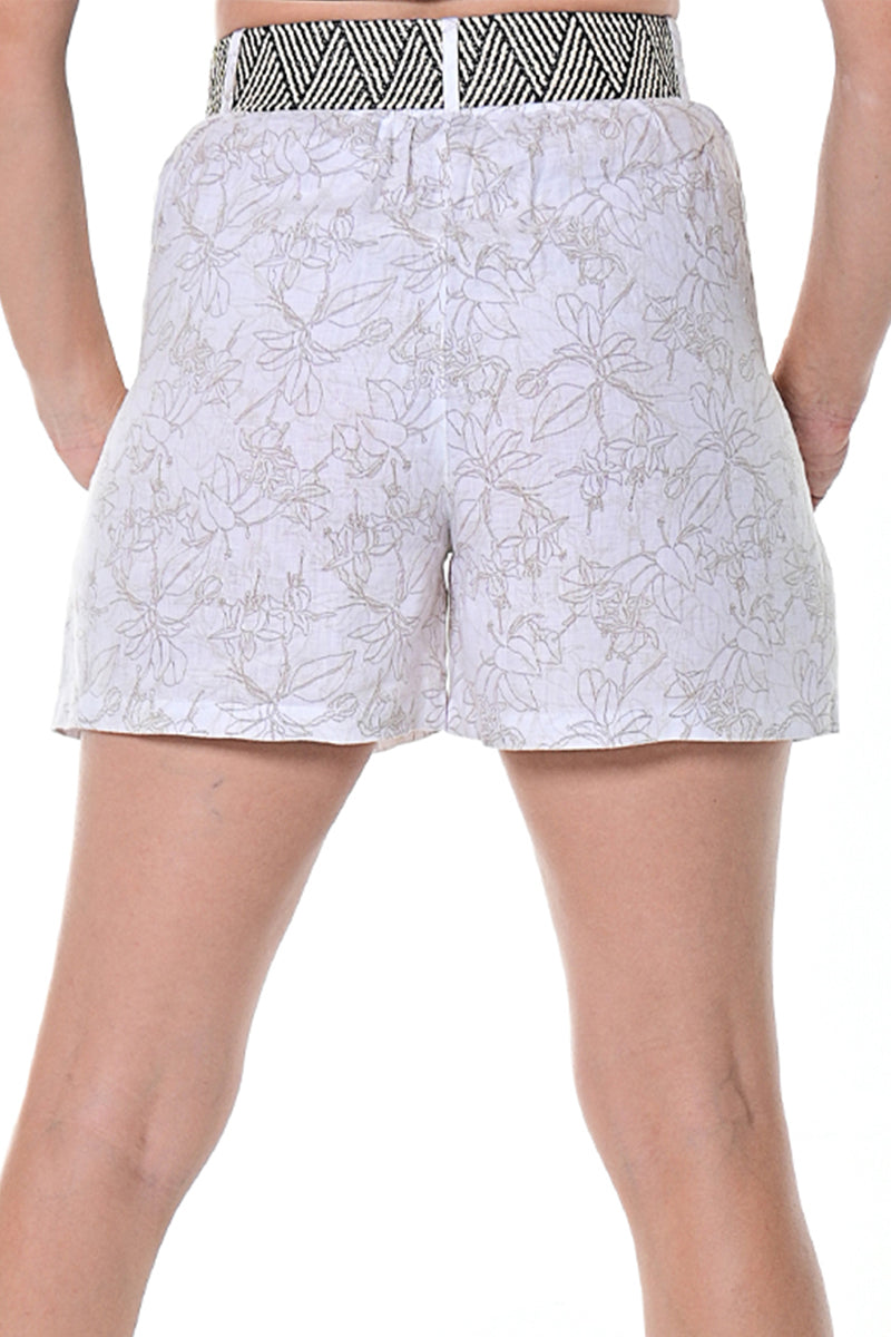 Ladies Linen Shorts w/Weaved Belt Short Length by AZUCAR - White/Black - Color Options - LLWH101 - 6 PCS/PRE-PACK