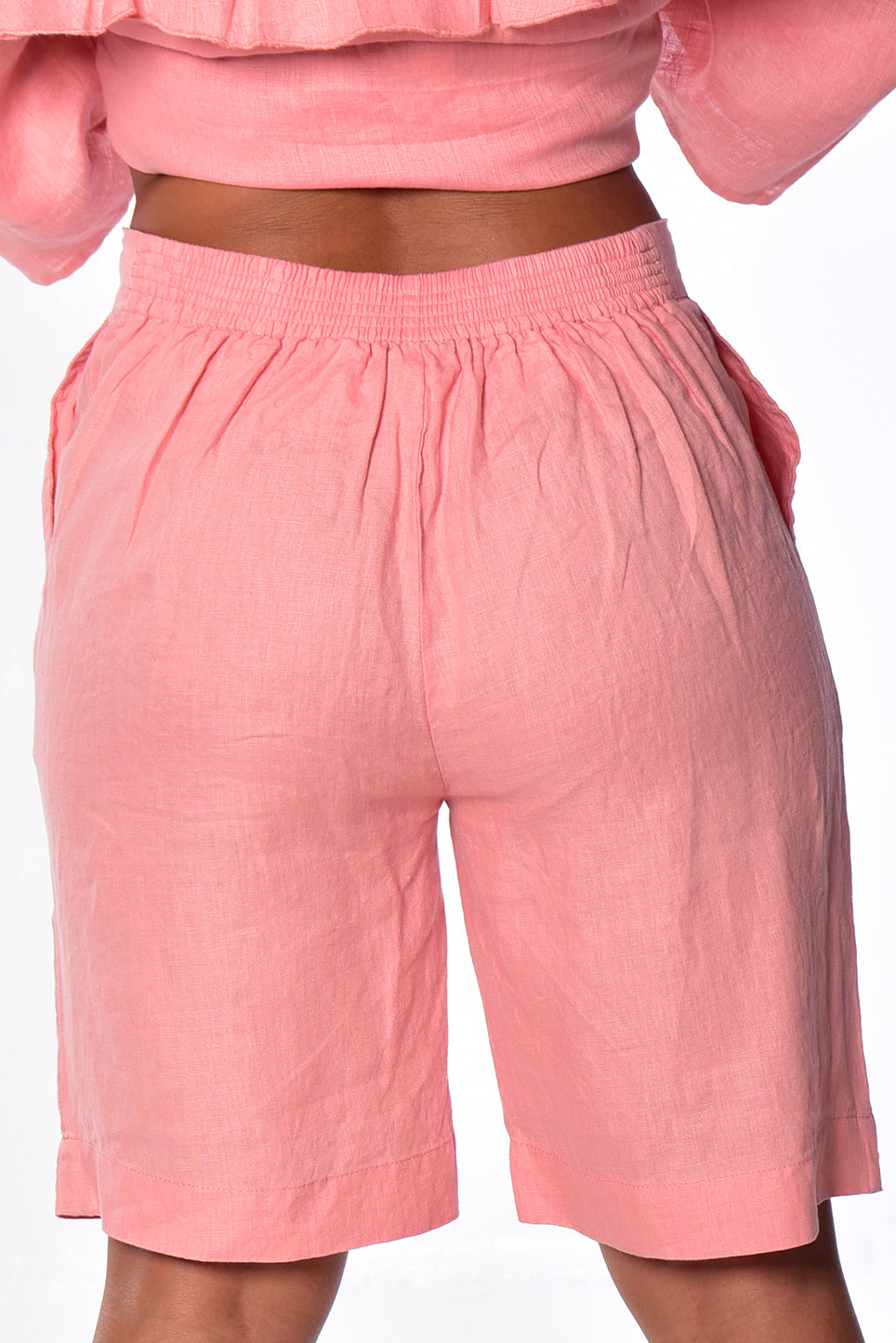Ladies Linen Bermuda Shorts w/Pockets Flat Front-P.ROSE-Color Options-LLWH2075 - 6 PCS/PRE-PACK