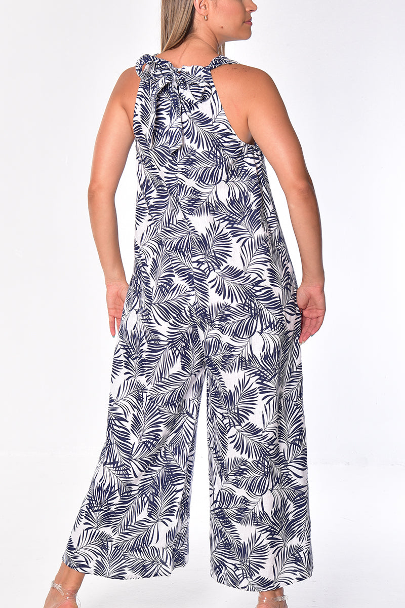Women's Jumpsuit Linen Wide Leg Loose Fit Romper by AZUCAR - LT. BLUE DOT - LLWJ1387 - 6 PCS/PRE-PACK