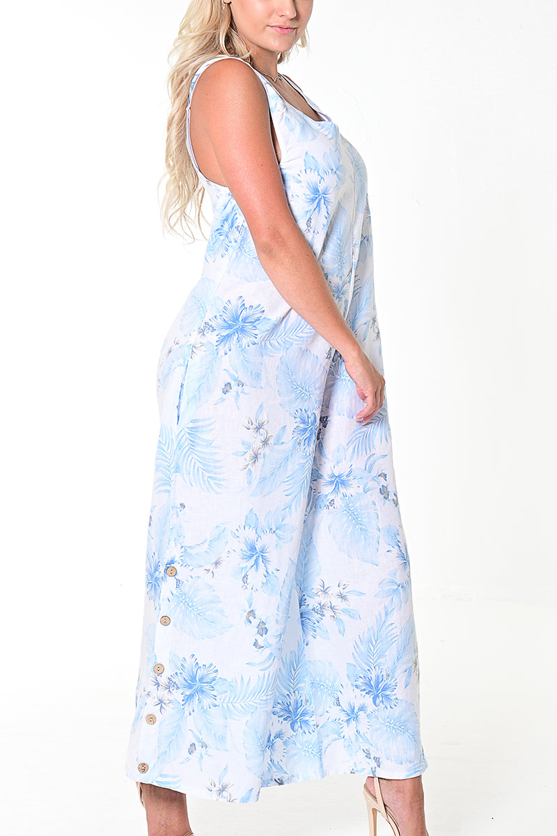 Women's Jumpsuit Linen Wide Leg Loose Fit Romper by AZUCAR - LT. BLUE DOT - LLWJ1387 - 6 PCS/PRE-PACK