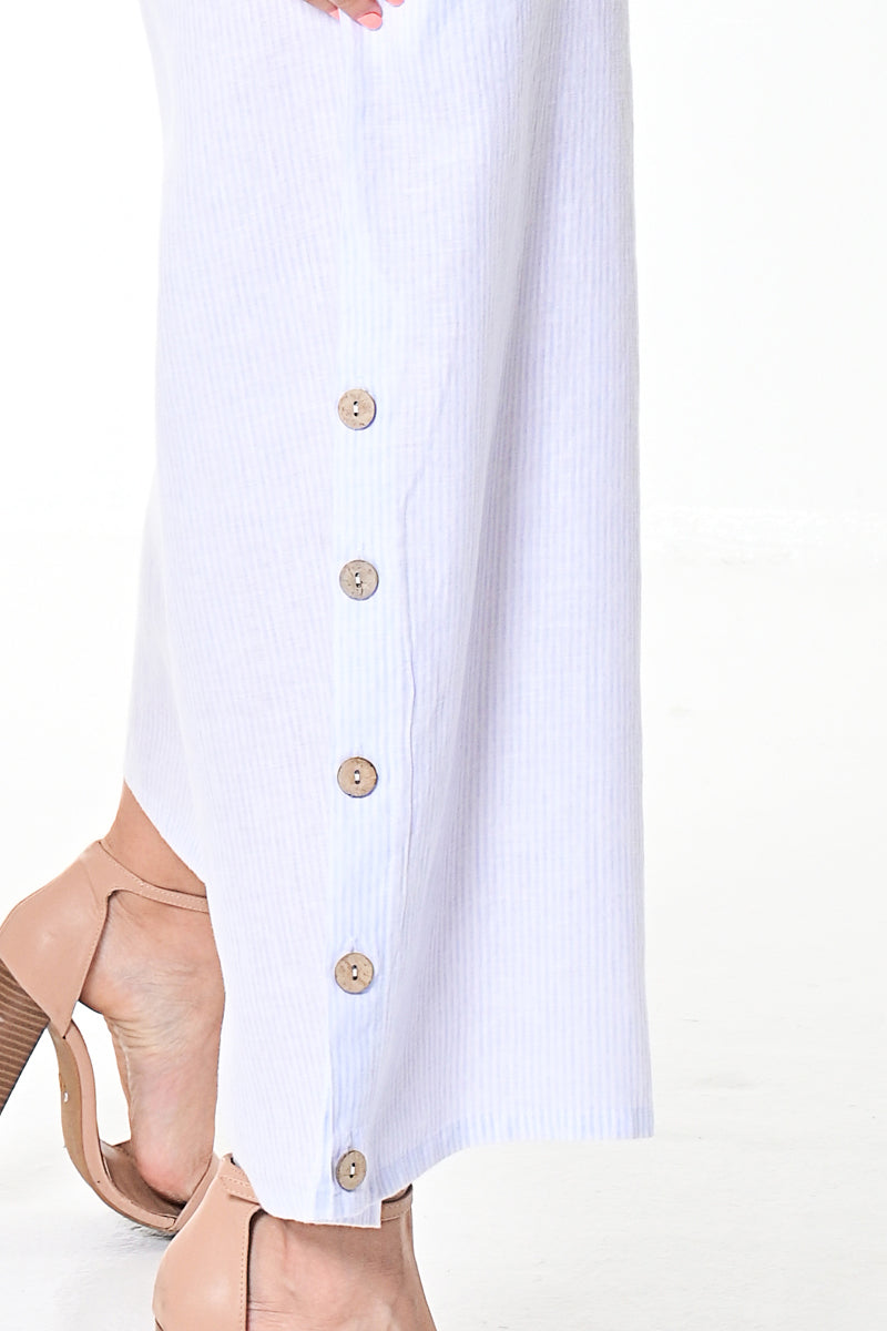 Women's Jumpsuit Linen Wide Leg Loose Fit Romper by AZUCAR - LT. BLUE DOT - LLWJ1387 - 6 PCS/PRE-PACK