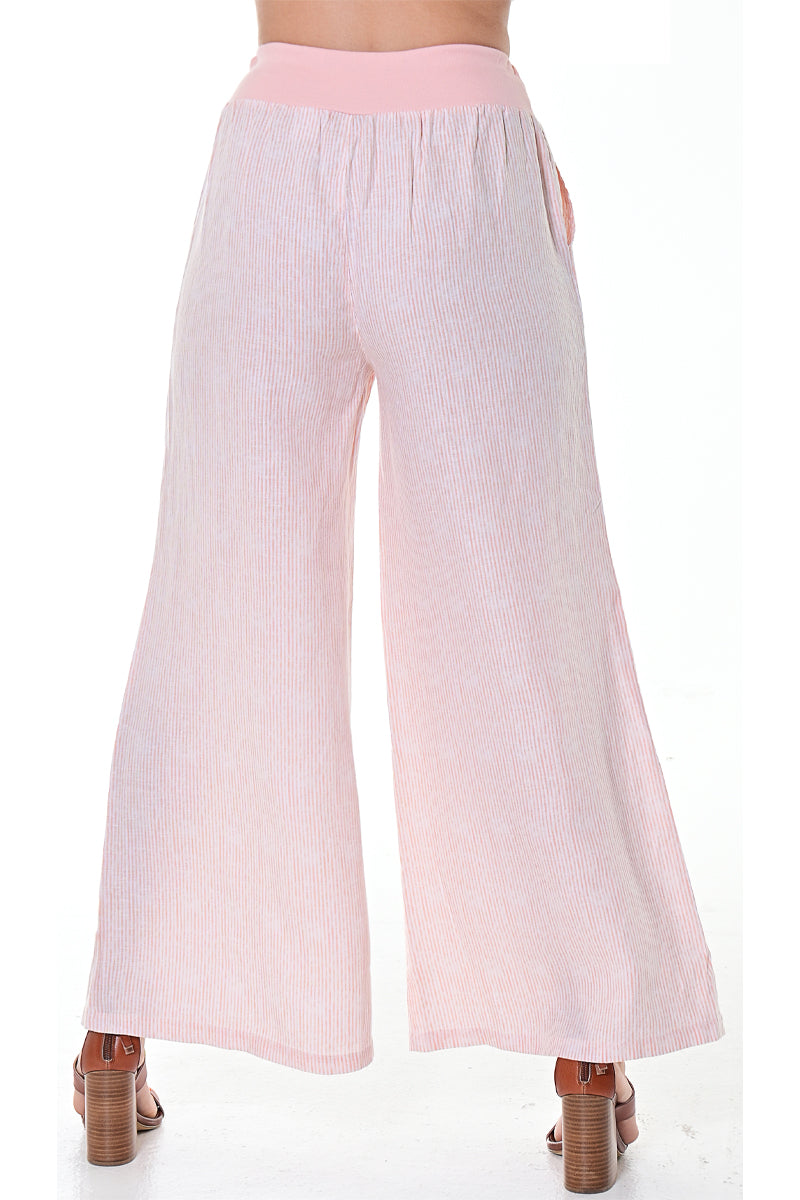 Ladies Linen Wide Leg Pants Loose Fit by Azucar - WHITE/PEACH - Color Options- LLWP113S - 6 PCS/PRE-PACK