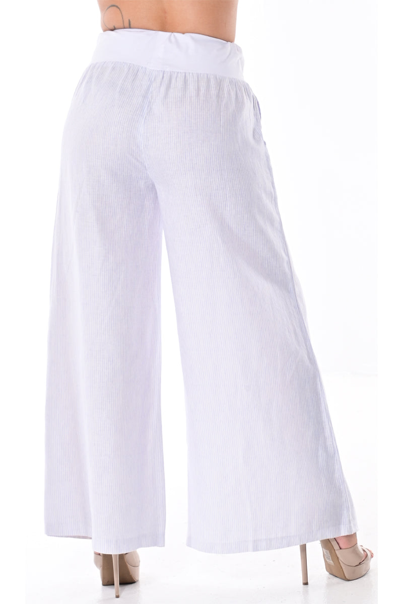 Ladies Linen Wide Leg Pants Loose Fit by Azucar - WHITE/PEACH - Color Options- LLWP113S - 6 PCS/PRE-PACK