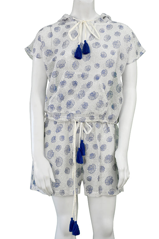 Swimsuit Cover-Up Shorts Set WHITE Mesh Sea Shells by AZUCAR - LMST3608 - 6 PCS/PRE-PACK