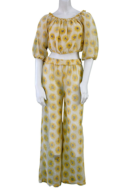Ladies Pant Set Off-the-Shoulder Beach Cover-Up Sun Flowers by Azucar - LMST3611 - 6 PCS/PRE-PACK