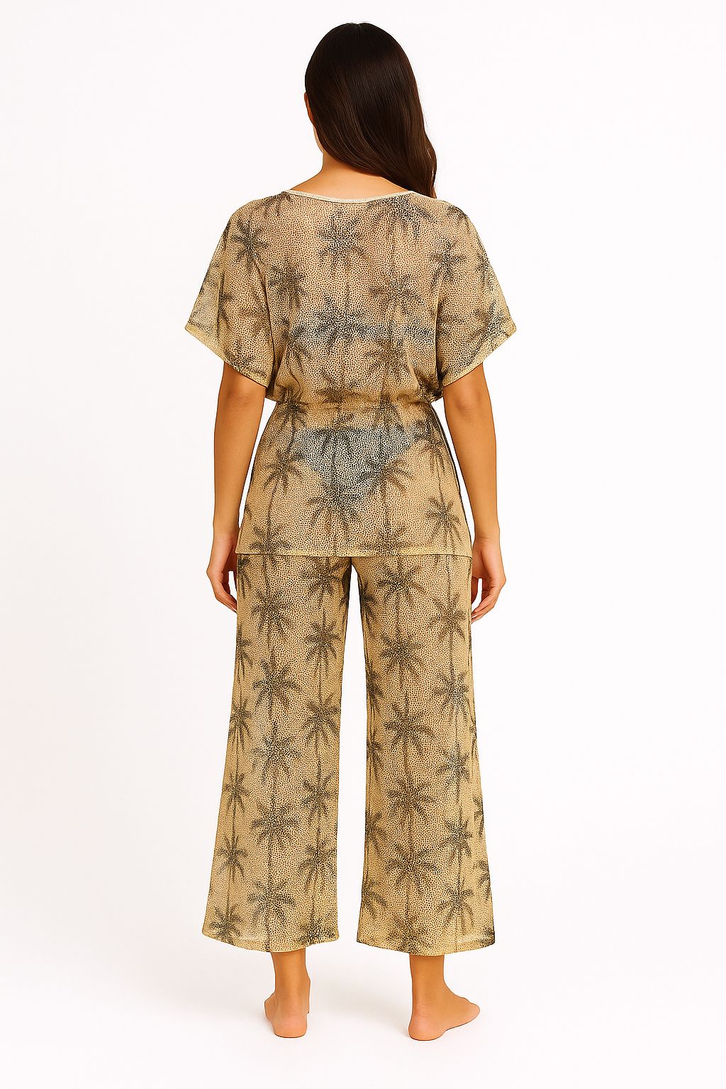Ladies Pant Set Beach Cover-Up Palm Trees Mesh Fabric by Azucar - LMST3612 - 6 PCS/PRE-PACK