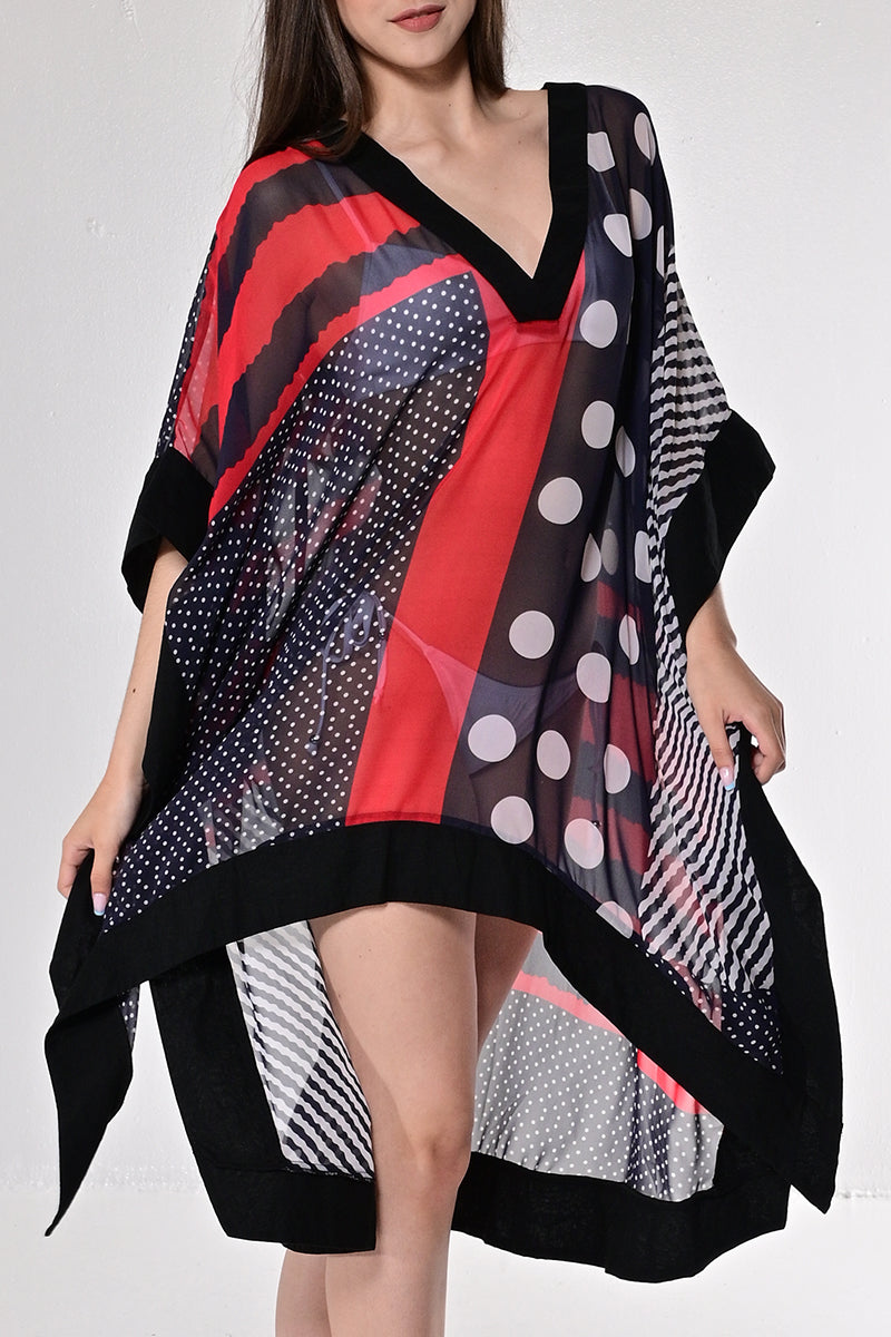 Ladies Bathing Suit Cover-Up Sheer V-Neck-BLACK/WHITE-Color Options-LPT1448 - 6 PCS/PRE-PACK