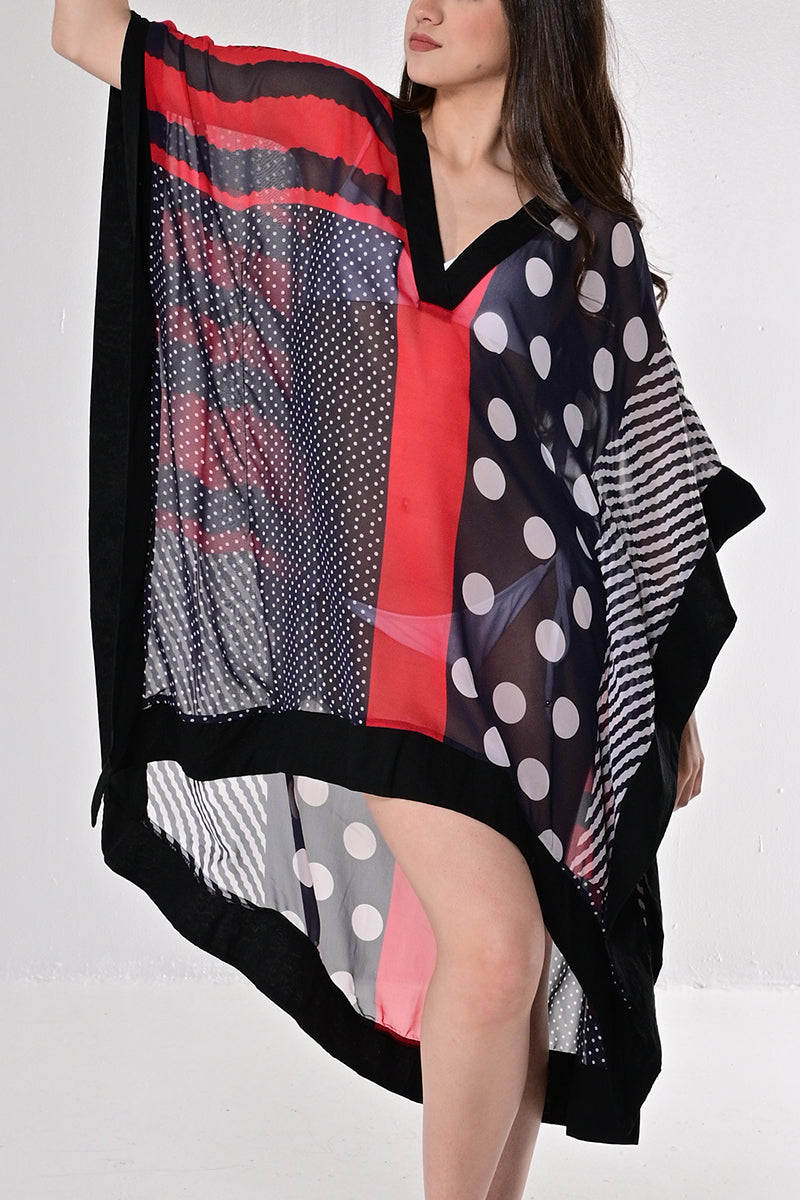 Ladies Bathing Suit Cover-Up Sheer V-Neck-BLACK/WHITE-Color Options-LPT1448 - 6 PCS/PRE-PACK