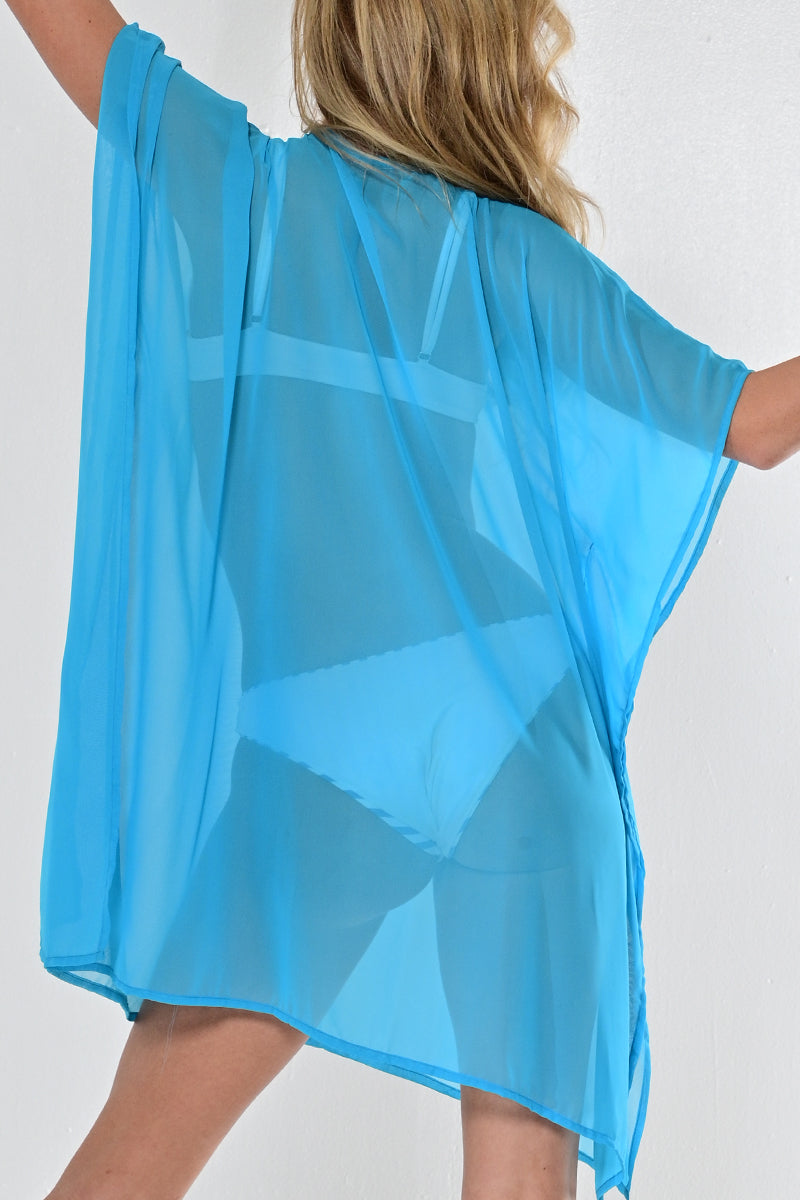 Women's Shear Chiffon Beach Cover-up w/Scalloped V-neck by AZUCAR -LT. BLUE -Color Options - LPT1733 - 6 PCS/PRE-PACK