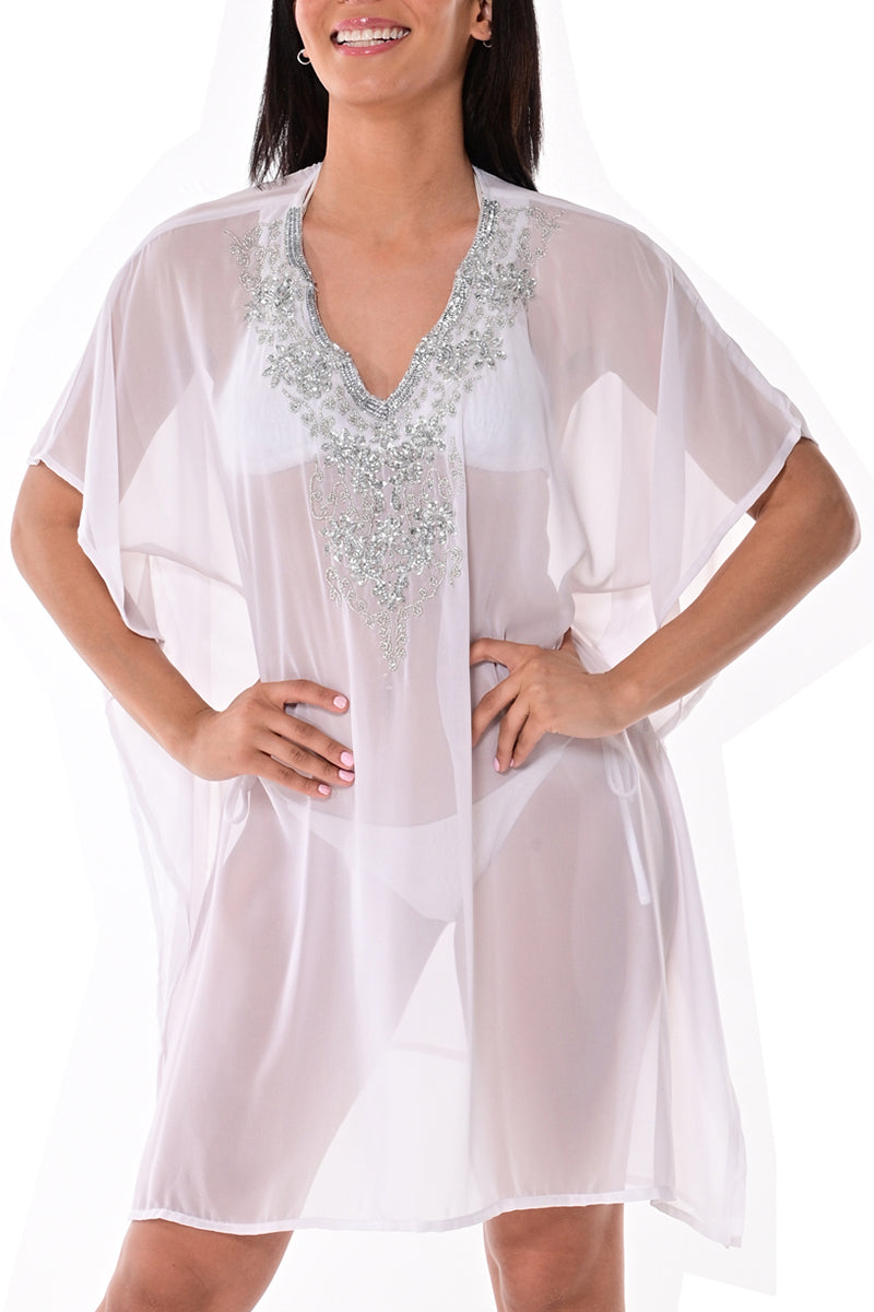 Women's Shear Chiffon Beach Cover-up w/Scalloped V-neck by AZUCAR -LT. BLUE -Color Options - LPT1733 - 6 PCS/PRE-PACK