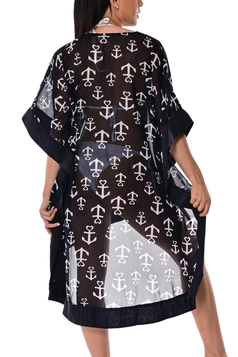 Women's Sheer Swim Cover-Up Nautical Anchors Square by AZUCAR-NAVY/WHITE-Color Options - LPT1747 - 6 PCS/PRE-PACK