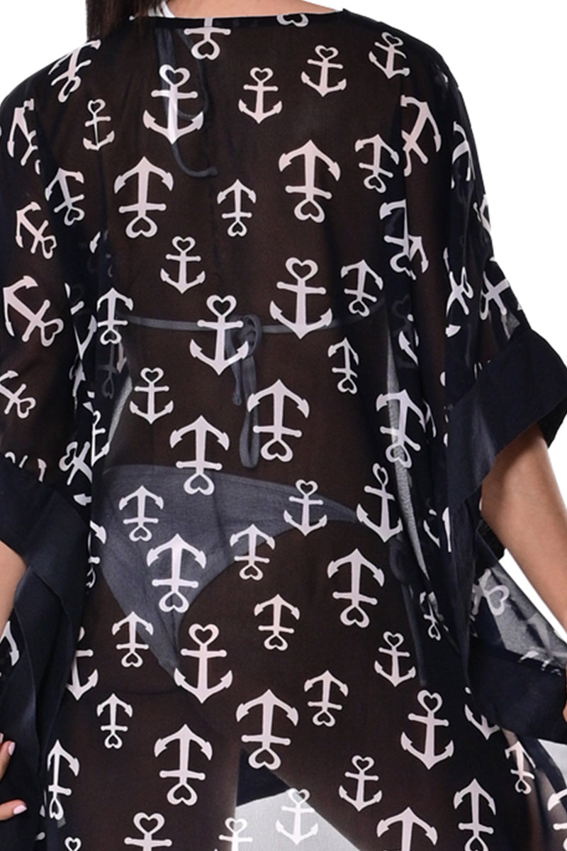 Women's Sheer Swim Cover-Up Nautical Anchors Square by AZUCAR-NAVY/WHITE-Color Options - LPT1747 - 6 PCS/PRE-PACK