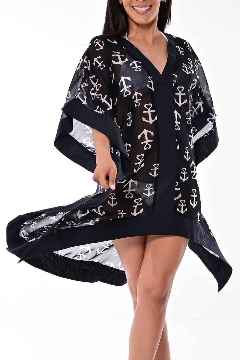 Women's Sheer Swim Cover-Up Nautical Anchors Square by AZUCAR-NAVY/WHITE-Color Options - LPT1747 - 6 PCS/PRE-PACK