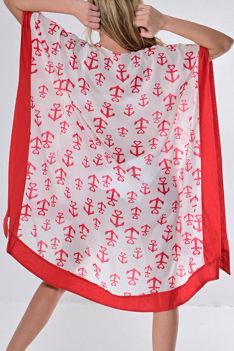 Women's Sheer Swim Cover-Up Nautical Anchors Square by AZUCAR-NAVY/WHITE-Color Options - LPT1747 - 6 PCS/PRE-PACK