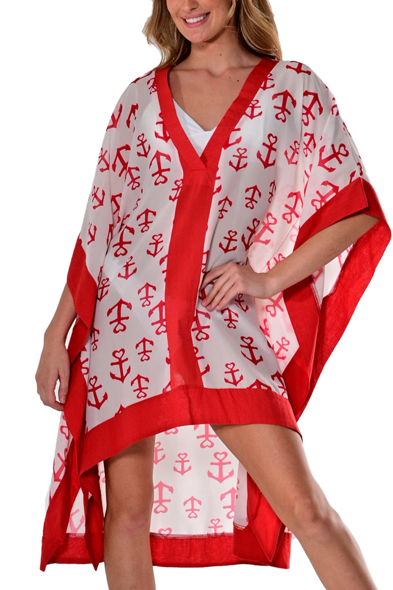 Women's Sheer Swim Cover-Up Nautical Anchors Square by AZUCAR-NAVY/WHITE-Color Options - LPT1747 - 6 PCS/PRE-PACK