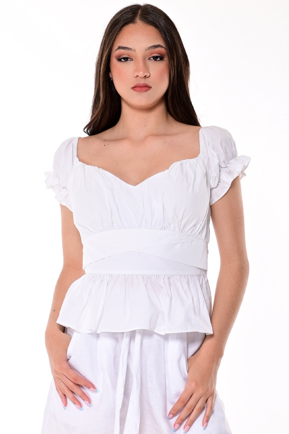 Ladies Sweet Heart Neck Top White by AZUCAR - LRB1713PB - 6 PCS/PRE-PACK