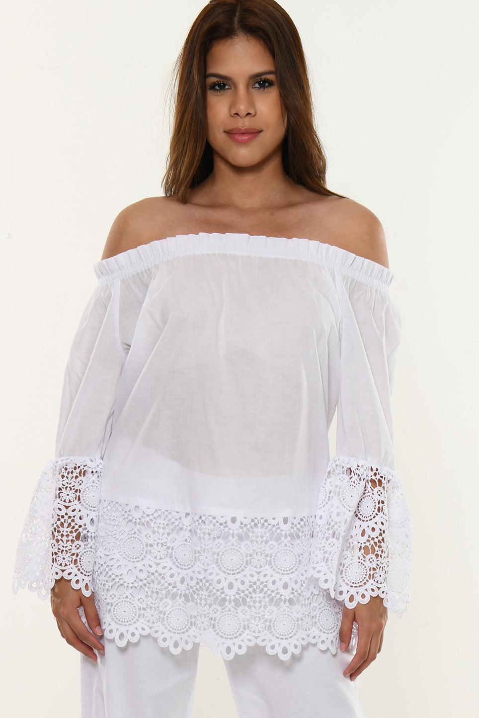 Ladies L/S Off-The-Shoulder Top w/Lace by Azucar - LRPB947 - 6 PCS/PRE-PACK
