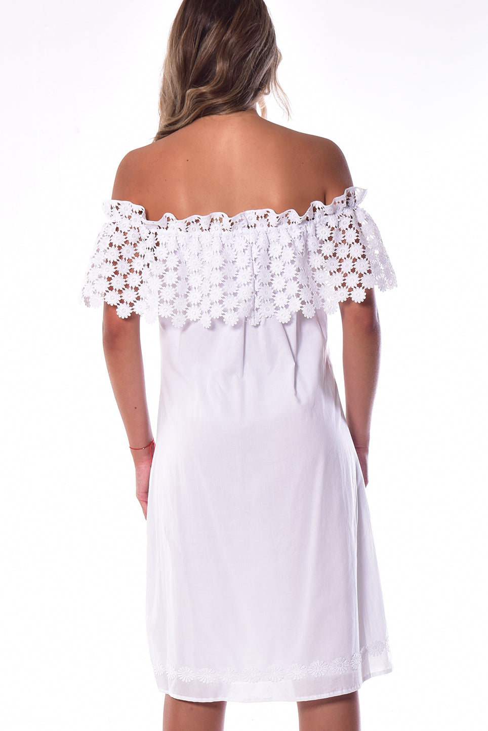 Ladies Summer Off-The-Shoulder Dress Knee Length White by AZUCAR - LRPD949 - 6 PCS/PRE-PACK