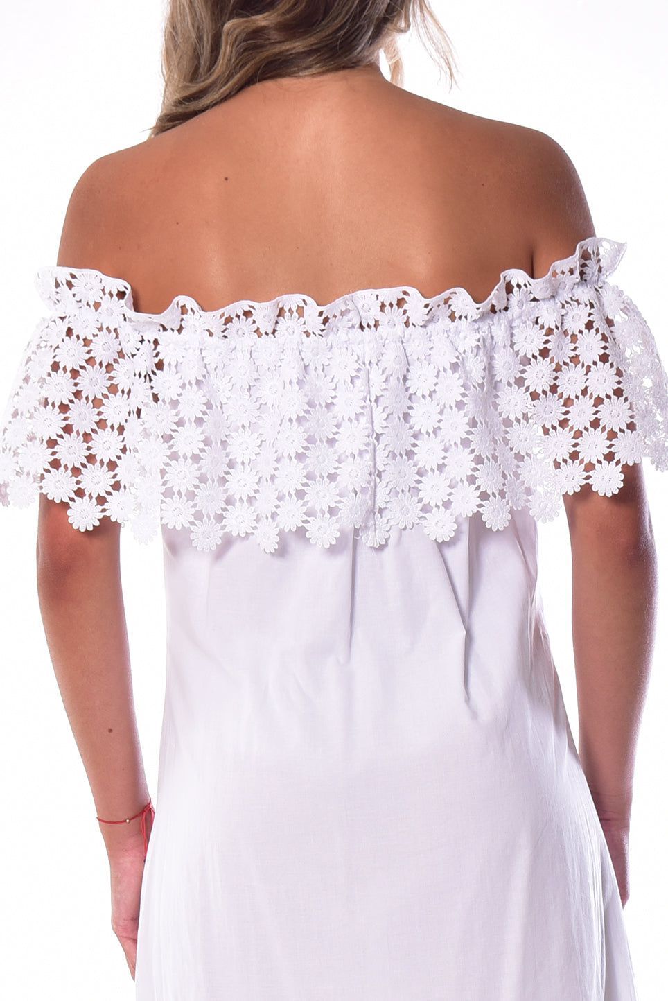 Ladies Summer Off-The-Shoulder Dress Knee Length White by AZUCAR - LRPD949 - 6 PCS/PRE-PACK