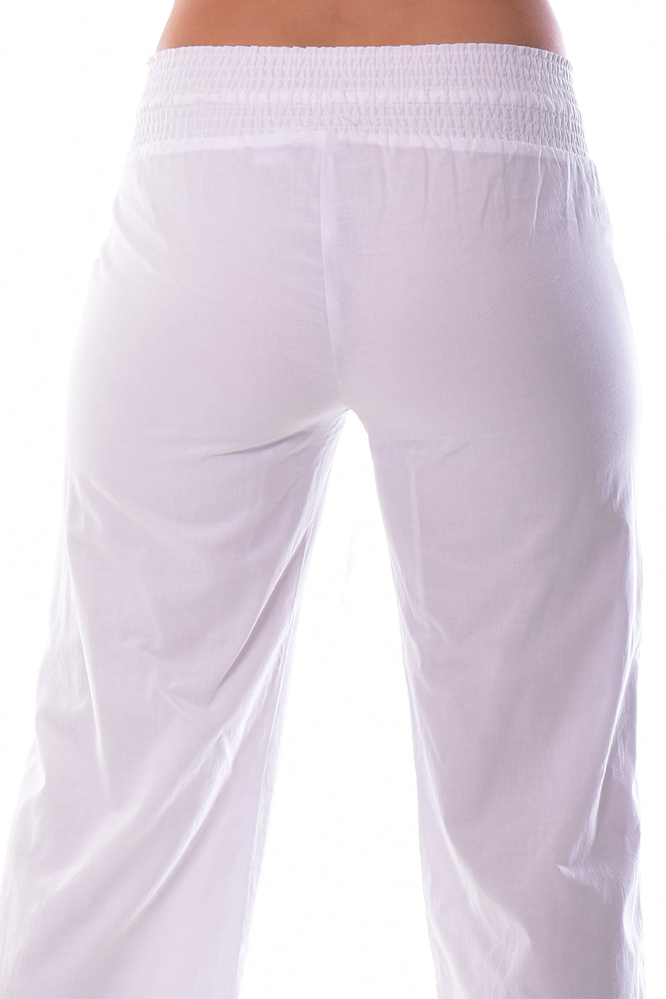 Women's Pants Drawstring Waist Cotton White by AZUCAR - LRPP1565 - 6 PCS/PRE-PACK