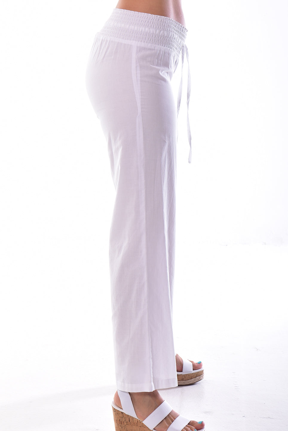 Women's Pants Drawstring Waist Cotton White by AZUCAR - LRPP1565 - 6 PCS/PRE-PACK