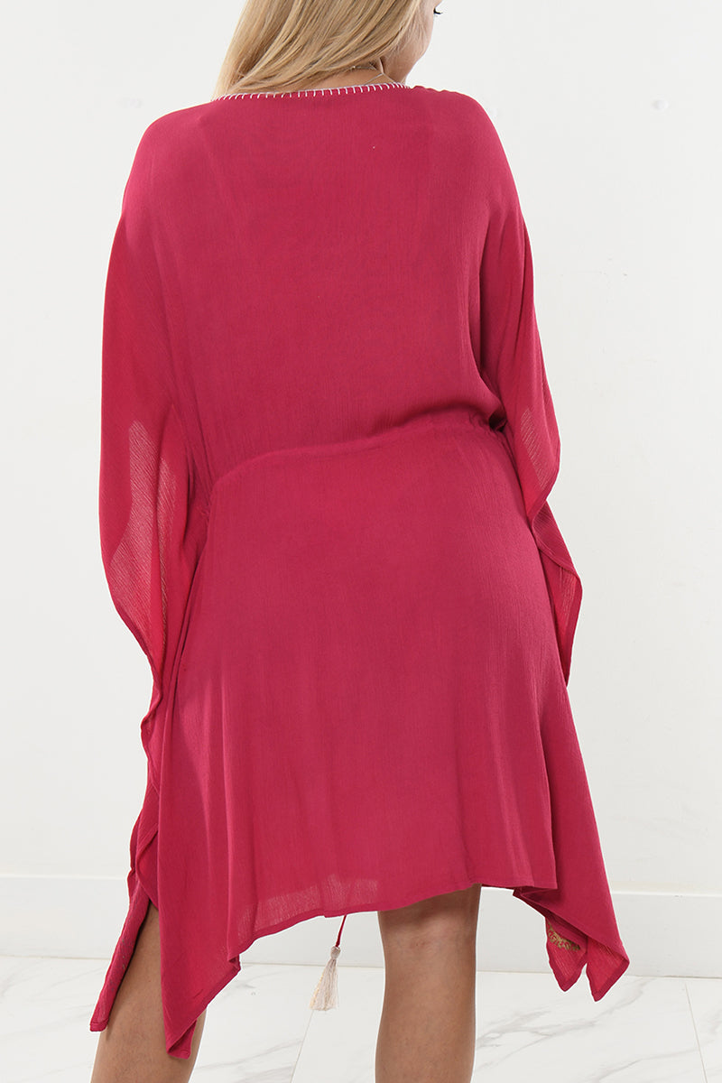 Ladies Kaftan Beach Cover-Up w/Tassel Draw Cord Waist by AZUCAR - LRT206-P